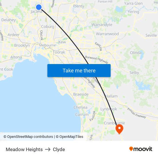 Meadow Heights to Clyde map