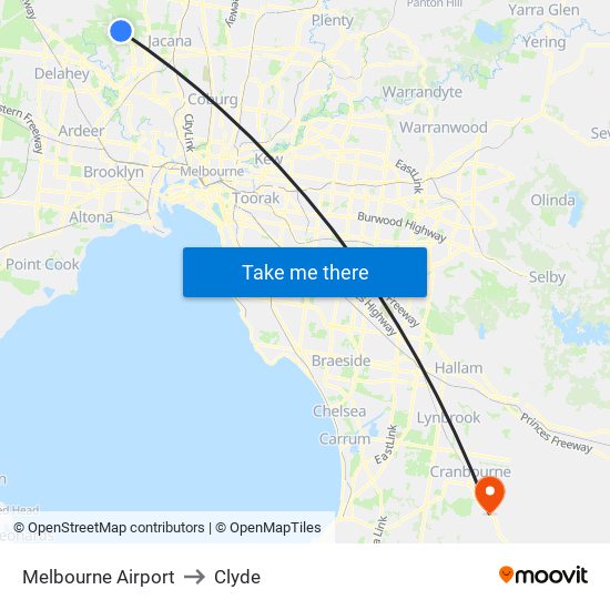 Melbourne Airport to Clyde map