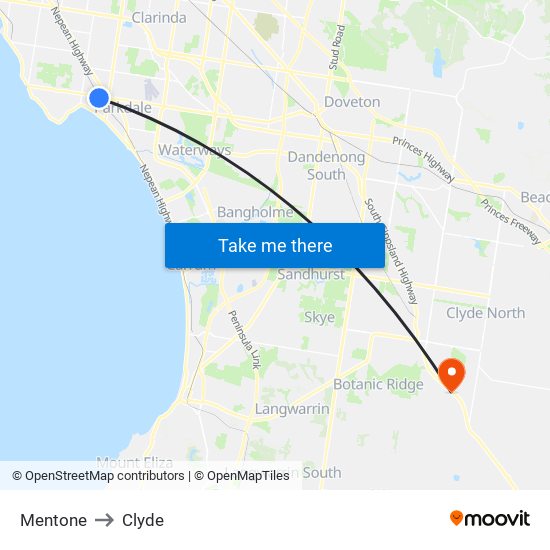 Mentone to Clyde map