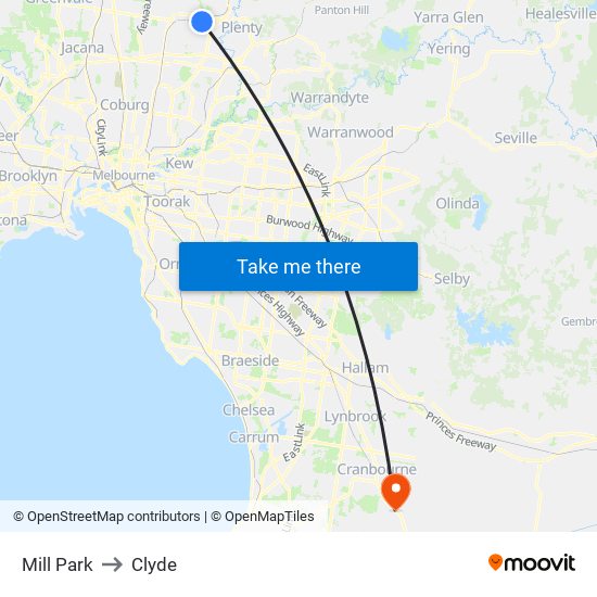 Mill Park to Clyde map