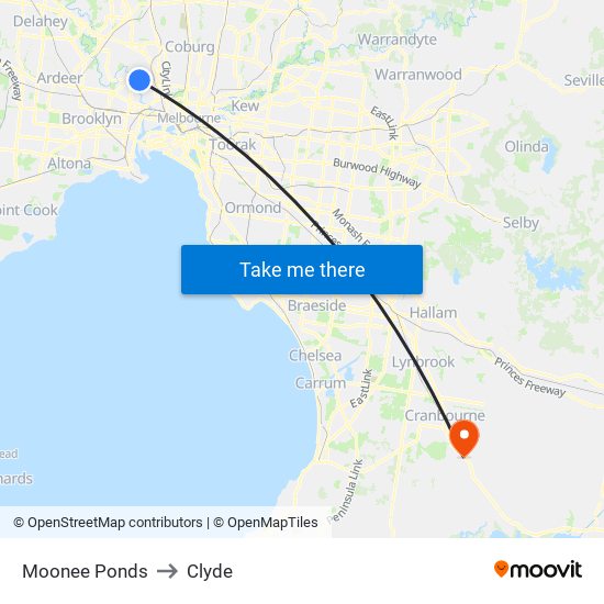 Moonee Ponds to Clyde map