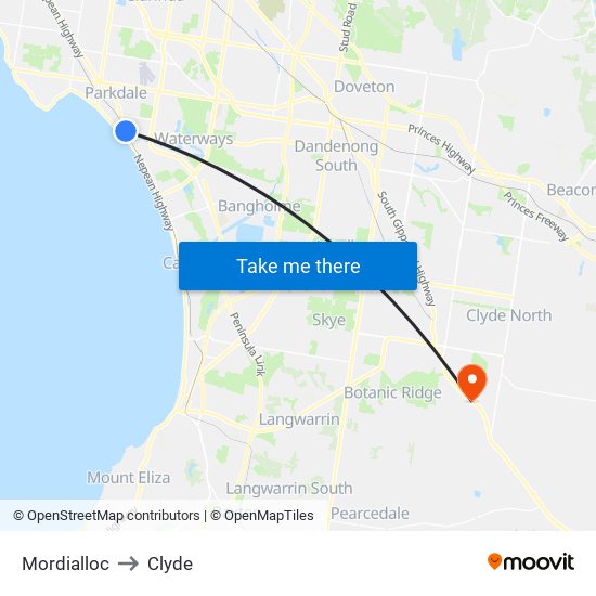 Mordialloc to Clyde map