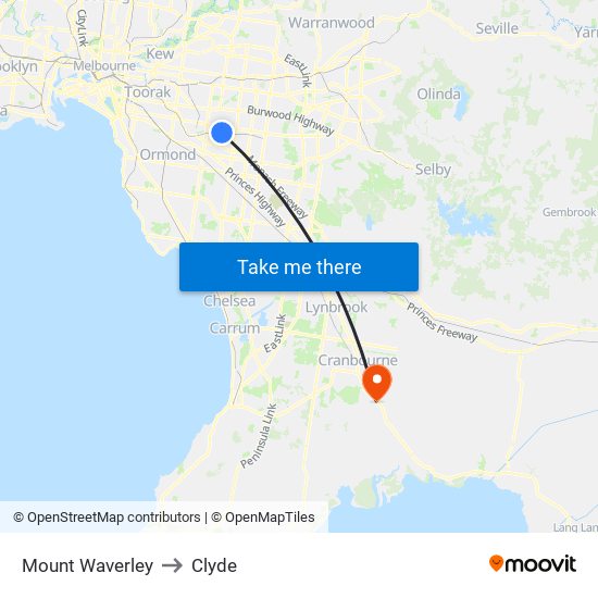 Mount Waverley to Clyde map