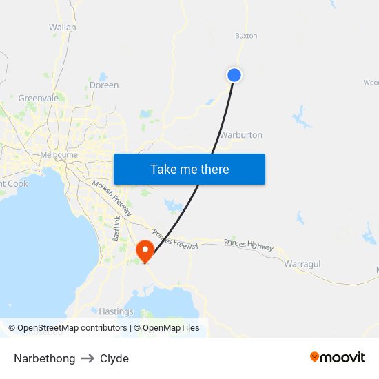 Narbethong to Clyde map