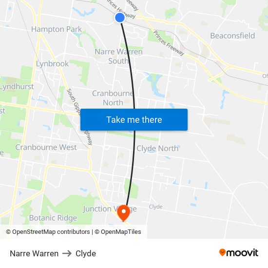 Narre Warren to Clyde map