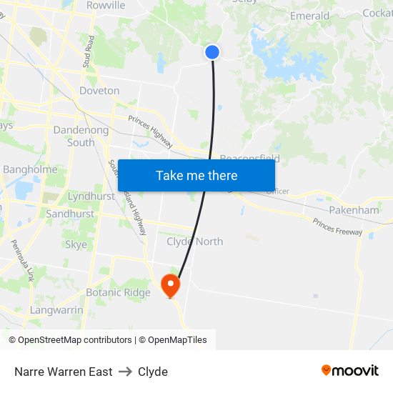 Narre Warren East to Clyde map