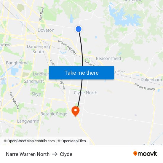 Narre Warren North to Clyde map