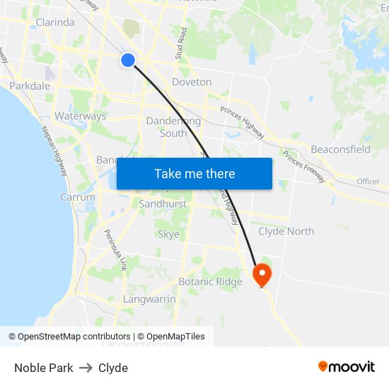 Noble Park to Clyde map