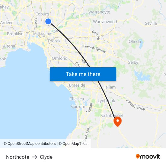 Northcote to Clyde map