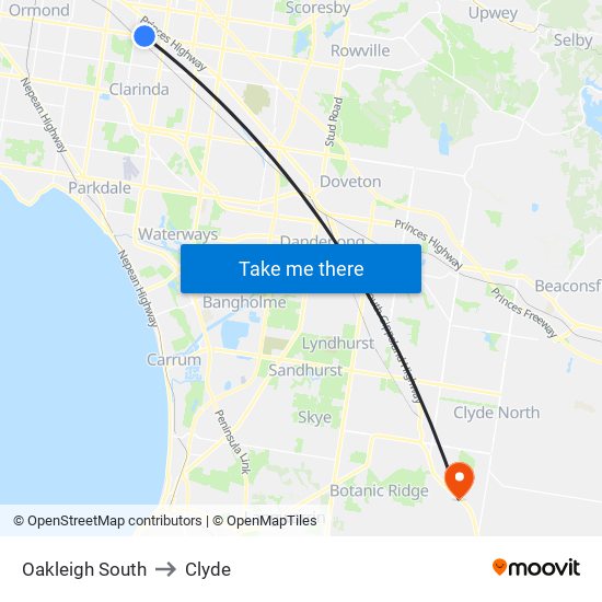 Oakleigh South to Clyde map