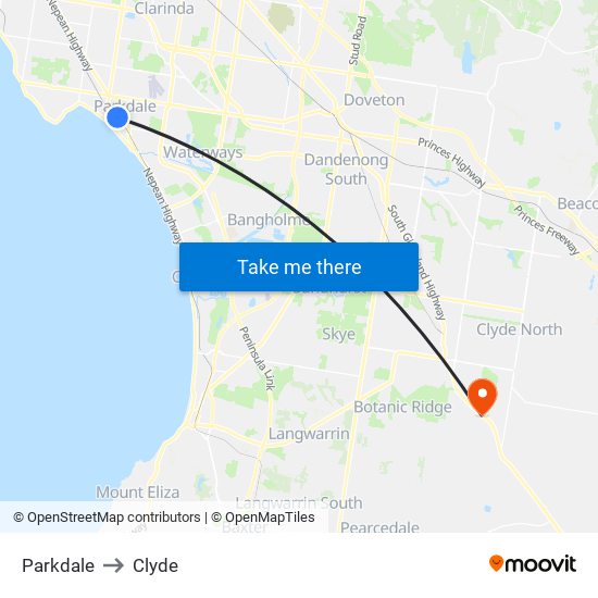 Parkdale to Clyde map