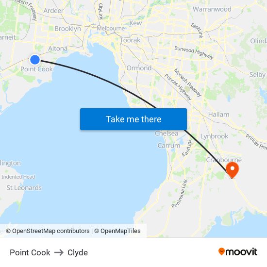 Point Cook to Clyde map