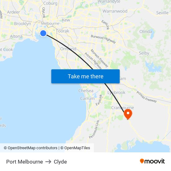 Port Melbourne to Clyde map