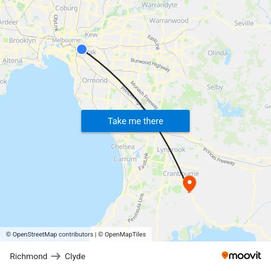 Richmond to Clyde map