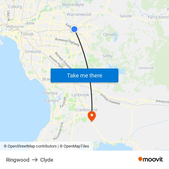 Ringwood to Clyde map