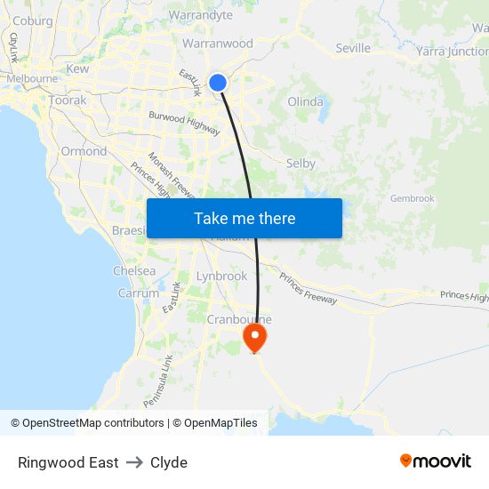 Ringwood East to Clyde map