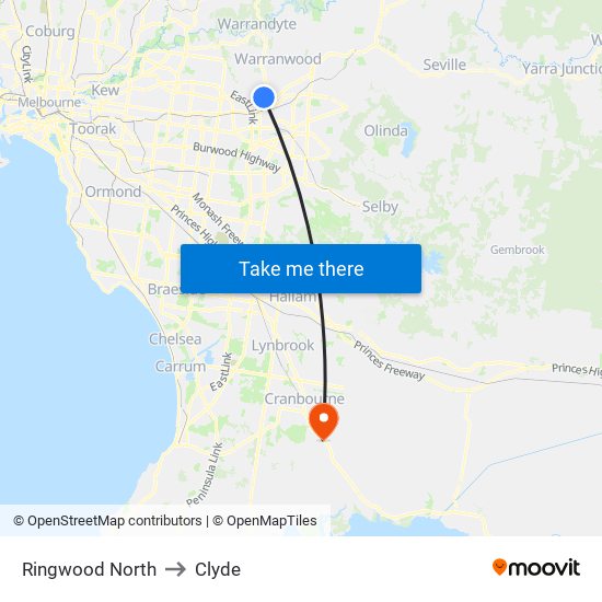 Ringwood North to Clyde map