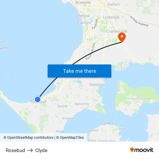 Rosebud to Clyde map