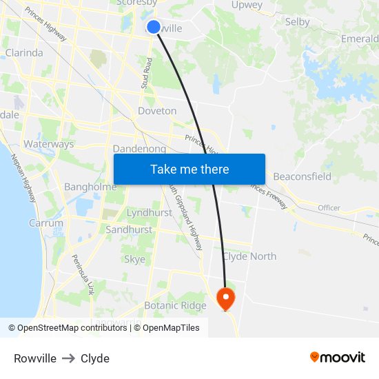 Rowville to Clyde map