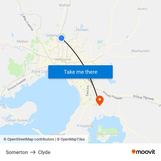 Somerton to Clyde map