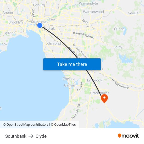 Southbank to Clyde map