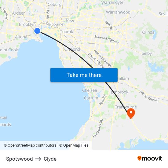 Spotswood to Clyde map