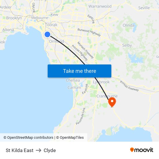 St Kilda East to Clyde map