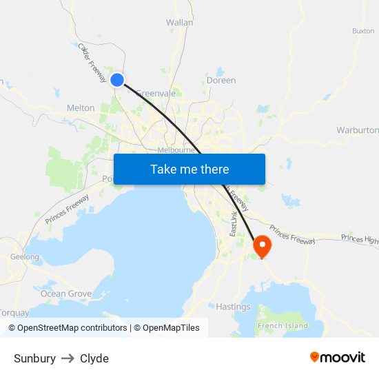 Sunbury to Clyde map