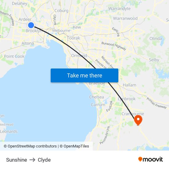 Sunshine to Clyde map