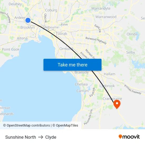 Sunshine North to Clyde map