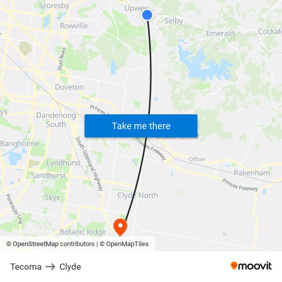 Tecoma to Clyde map