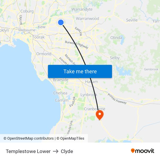 Templestowe Lower to Clyde map