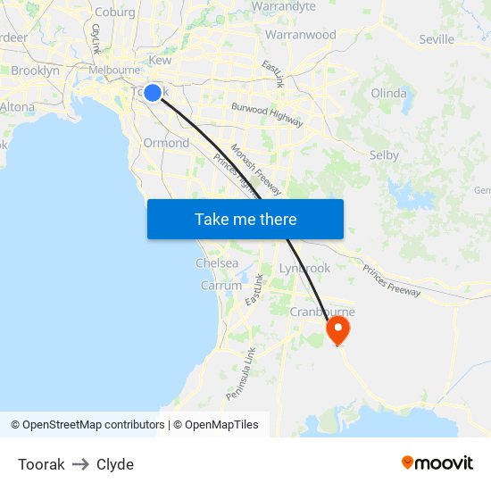 Toorak to Clyde map