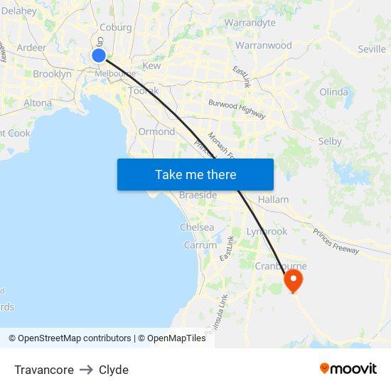 Travancore to Clyde map