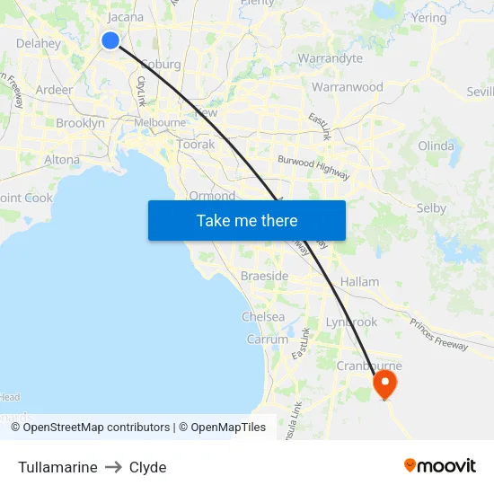 Tullamarine to Clyde map