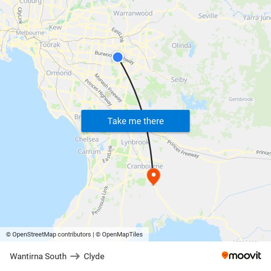 Wantirna South to Clyde map