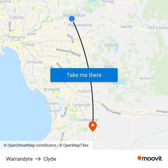 Warrandyte to Clyde map