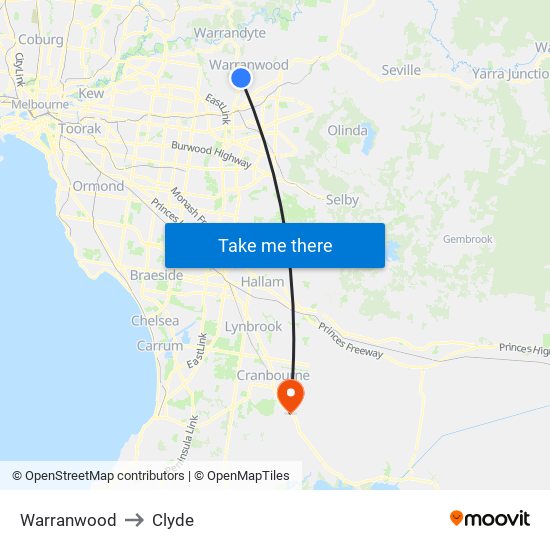 Warranwood to Clyde map