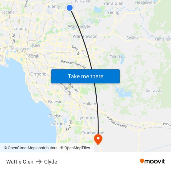 Wattle Glen to Clyde map