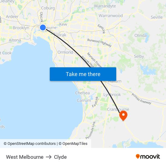 West Melbourne to Clyde map