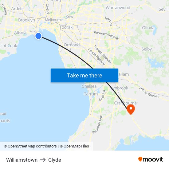 Williamstown to Clyde map