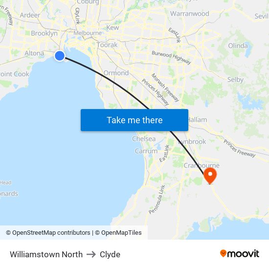 Williamstown North to Clyde map