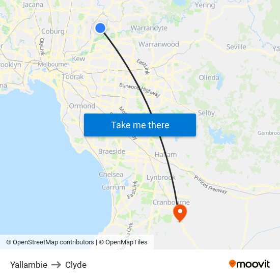 Yallambie to Clyde map
