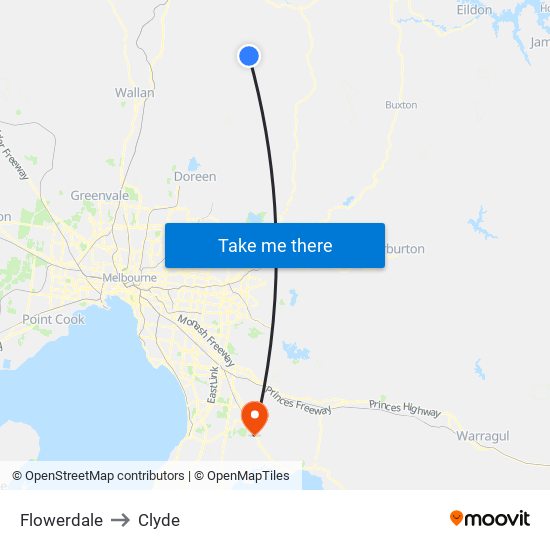 Flowerdale to Clyde map