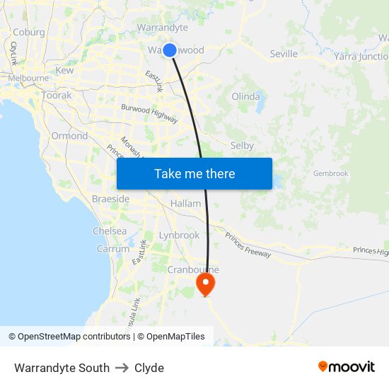 Warrandyte South to Clyde map