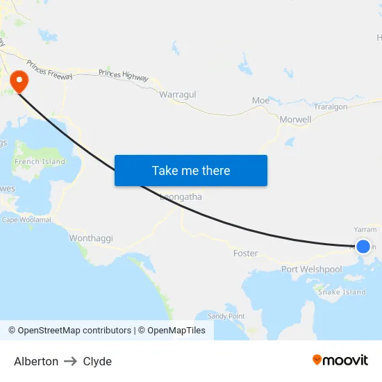 Alberton to Clyde map
