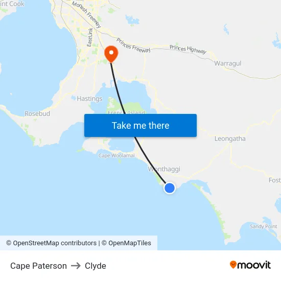 Cape Paterson to Clyde map