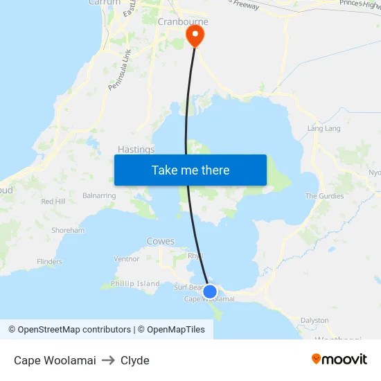 Cape Woolamai to Clyde map