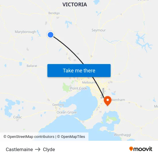 Castlemaine to Clyde map