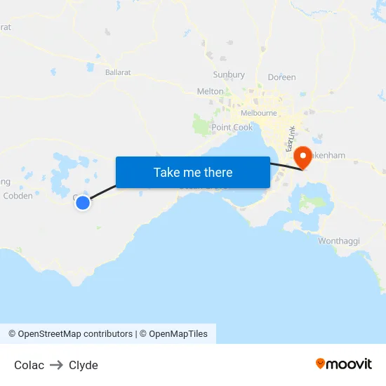 Colac to Clyde map